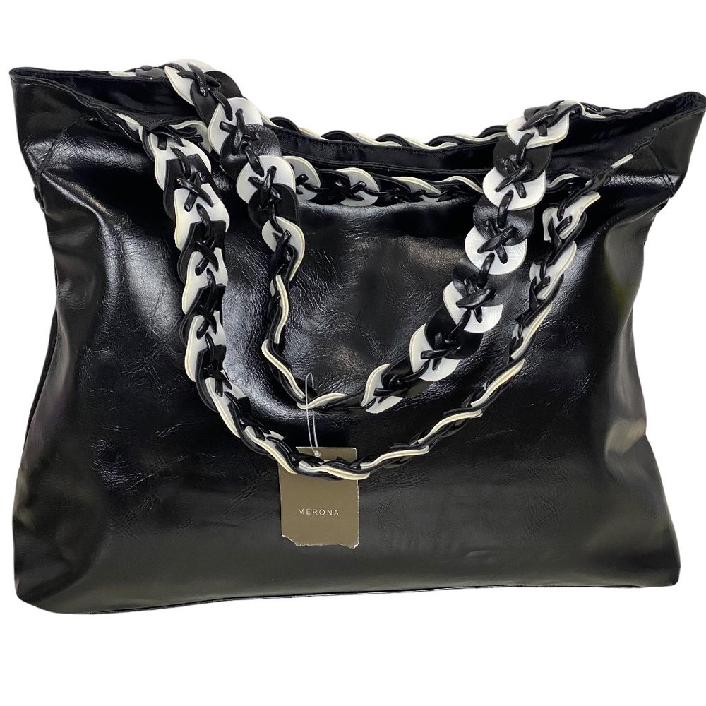 Women's Black and White Merona Double Shoulder Strap Handbag